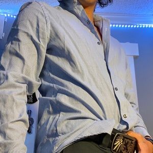 Blue Van Heusen Micro Box Patterned Dress Shirt